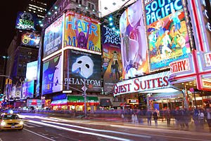 Broadway show billboards at the corner of 7th ...